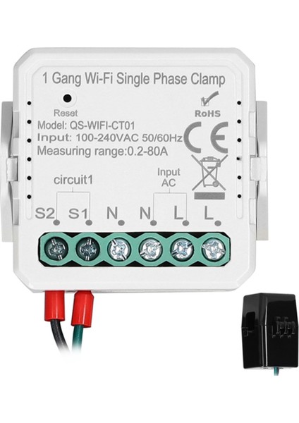 Tuya Wifi 80A Tek Fazlı Kelepçe Pv Çift Yönlü Enerji Ölçer, 1 Çete (Yurt Dışından)