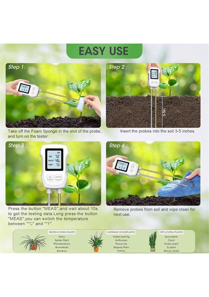 3'ü 1 Arada Toprak Nem Ölçer, Sıcaklık/toprak Nem/ph Ölçer Için (Yurt Dışından) modelleri