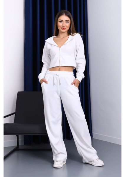 Ekru Kapşonlu Hırka Pantolonlu Selanik Takım