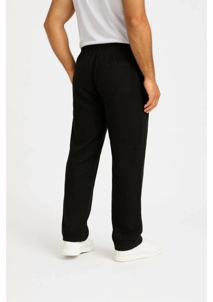 Erkek Keten Pantolon – Cepli, Beli Lastikli ve Bağcıklı, Nefes Alan Rahat Kalıp, Yazlık ve Baharlık Günlük Giyim, Şık & Konforlu Boru Paça Model - Siyah fırsatları