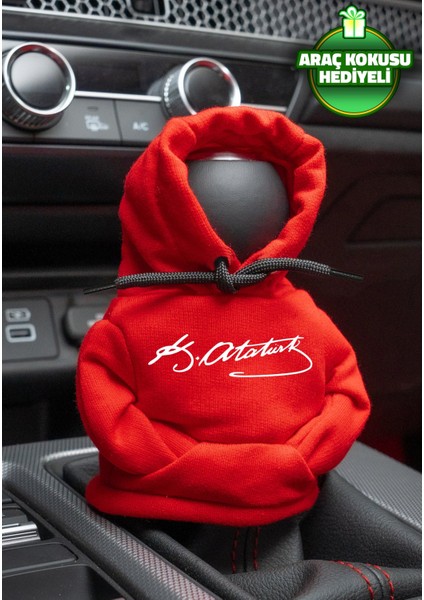 Atatürk Imza Kırmızı Vites Hoodie Araç Vites Kıyafeti Vites Poları Oto Aksesuarı Vites Topuzu Sweat