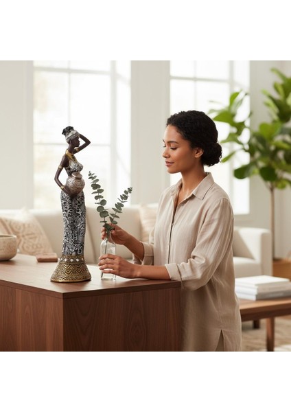 Lüks Işlemeli Geleneksel Yerel Kıyafetli Afrikalı Kadın Heykeli Dekoratif Biblo Ev Ofis Hediyesi Md3 modelleri
