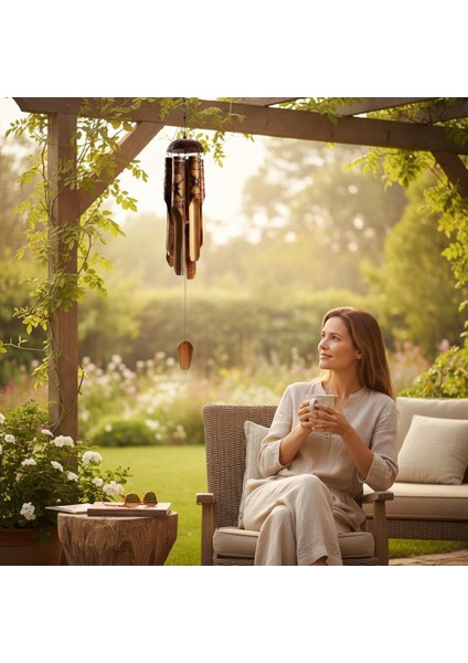 Çiçek Desenli Otantik Coconut Kapaklı El Yapımı Doğal Bambu Rüzgar Çanı 30CM Balkon Dekoru Hediyelik fiyatları