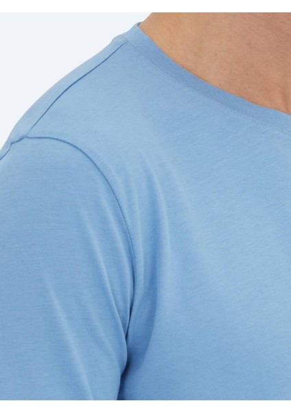 Mavi Düz Bisiklet Yaka %100 Pamuk T-Shirt fırsatları