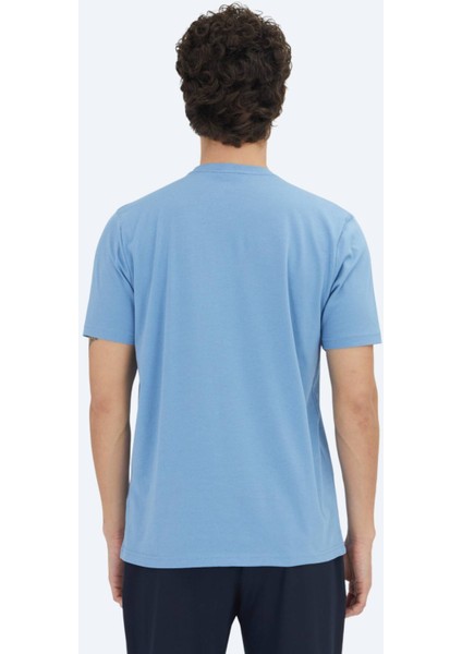 Mavi Düz Bisiklet Yaka %100 Pamuk T-Shirt indirimleri