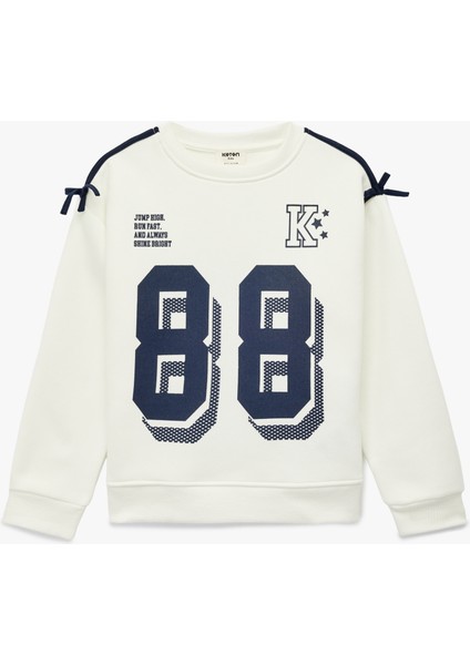 Uzun Kollu Bisiklet Yaka Baskılı Oversize Sweatshirt