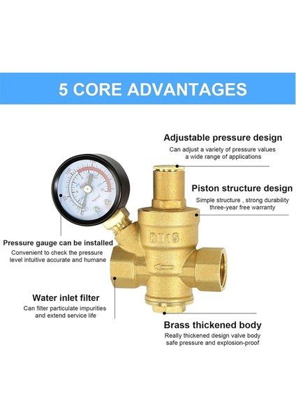 Su Basınç Regülatörü 1/2 Inç Göstergeli, Ayarlanabilir Su Basıncı (Yurt Dışından) indirimleri