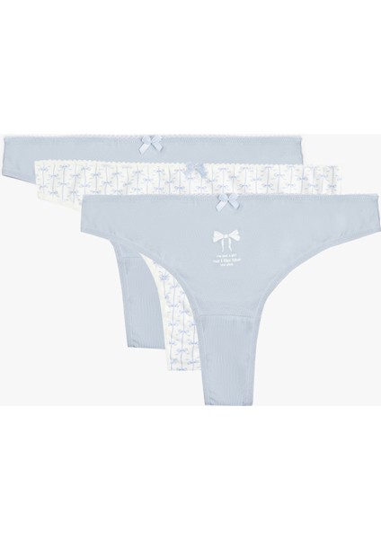 Pamuklu Rahat Kalıp Baskılı Kurdele Detaylı 3'lü Brazilian Külot Seti