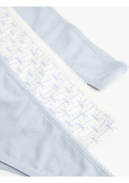 Pamuklu Rahat Kalıp Baskılı Kurdele Detaylı 3'lü Brazilian Külot Seti