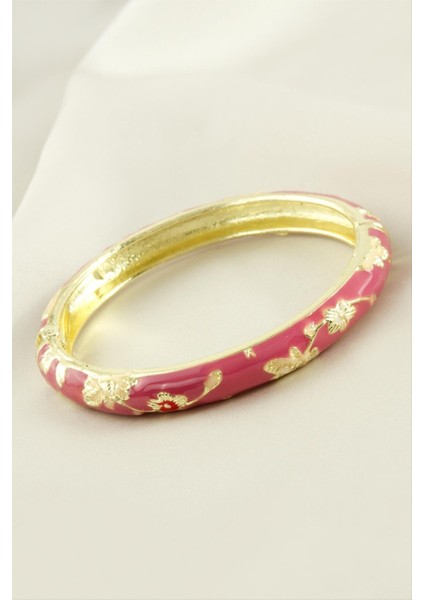 Çiçek Işlemeli Mineli Kelepçe Bileklik