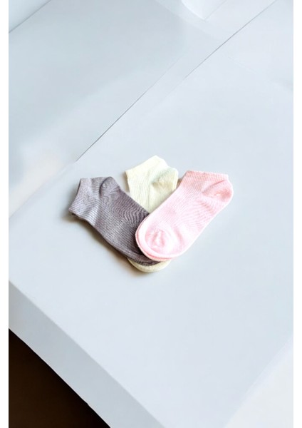 Kadın 3 Adet Pileli Renkli Patik Çorap Seti
