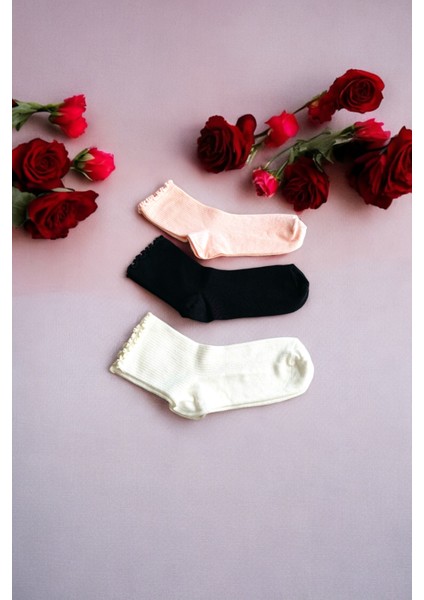 Kadın 3 Adet Fırfırlı Kolej Çorap Seti Yüksek Kalite