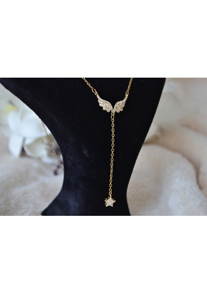 Kanat Formlu Gold Çelik Y Kolye modelleri