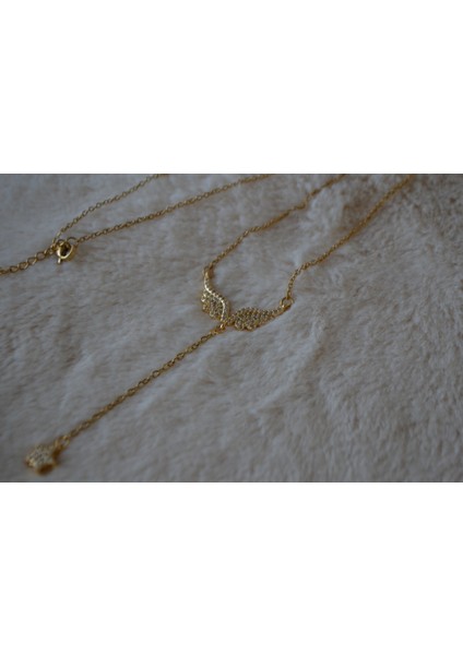 Kanat Formlu Gold Çelik Y Kolye fırsatları