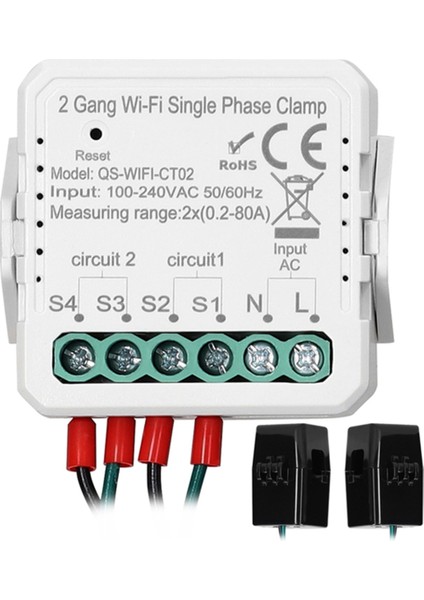Tuya Wifi 80A Tek Fazlı Kelepçe Pv Çift Yönlü Enerji Ölçer, 2 Çete (Yurt Dışından)