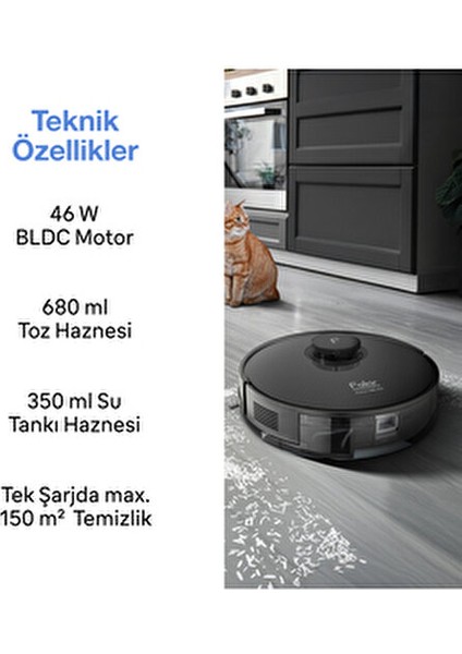 Robert Rs 800 Robot Süpürge 8000 Pa Emiş Gücü Wi-Fi Desteği Sert Zemin Kullanımı İçin