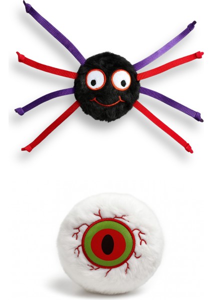 Cadılar Bayramı Temalı Köpek Oyuncak Seti 2’li | Peluş Örümcek ve Peluş Göz Oyun Topu