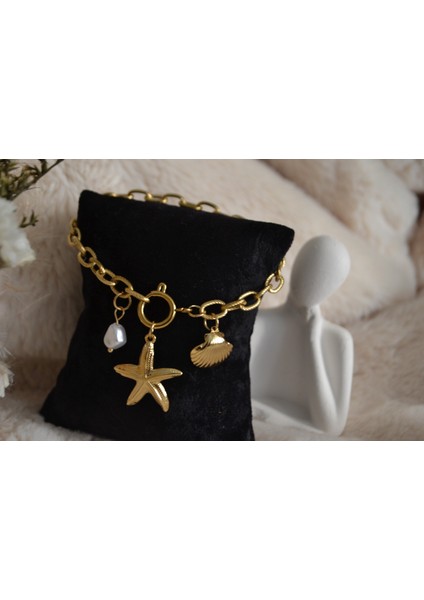 Deniz Kabuğu Charmlı Şık Çelik Bileklik