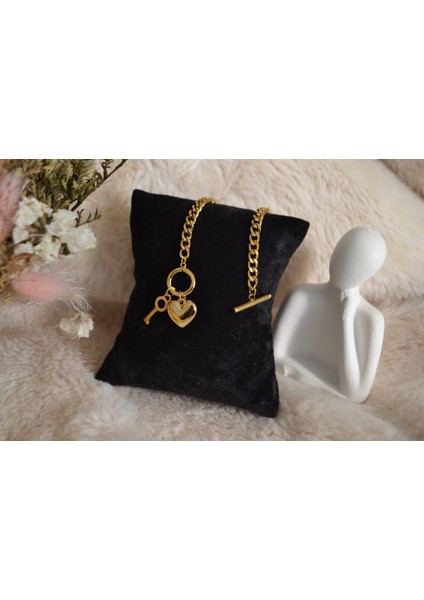 Kalp Charmlı Şık Kalın Çelik Bileklik modelleri