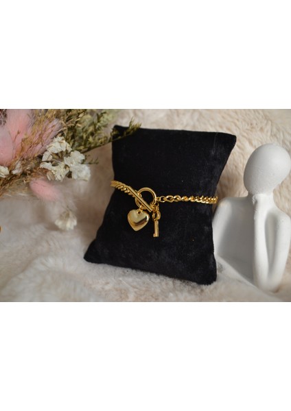 Kalp Charmlı Şık Kalın Çelik Bileklik fırsatları