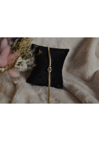 Zirkon Taşlı Gold Çelik Bileklik