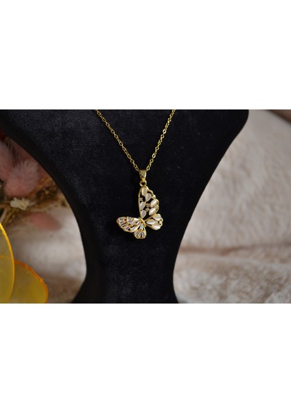 Çelik Zirkon Taş Kelebek Kolyeler