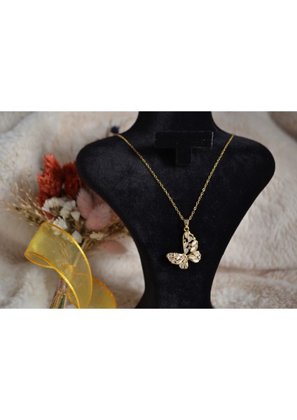 Çelik Zirkon Taş Kelebek Kolyeler modelleri