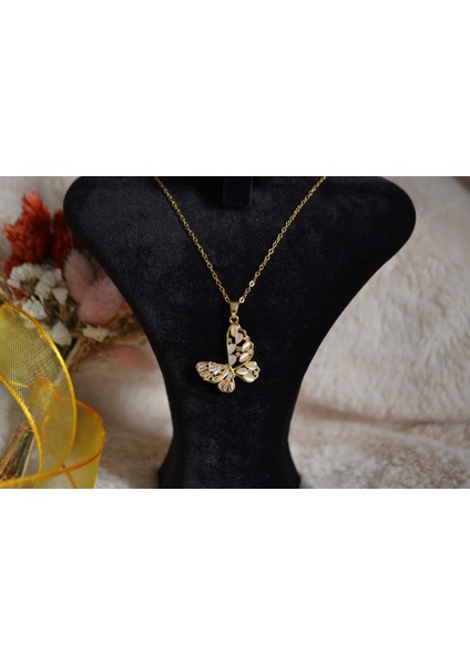 Çelik Zirkon Taş Kelebek Kolyeler fırsatları