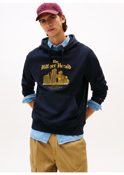 Kapüşon Yaka Mavi Erkek Sweatshırt MW0MW40066DW5_HERALD Skylıne Hoody fiyatları