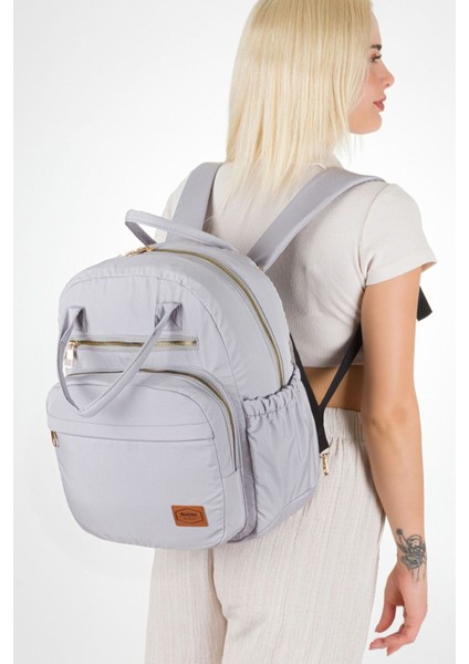 Arya Bondit Hafif Kumaş Anne Bebek Bakım Çantası Termoslu Biberon Cepleri Puset Askılı