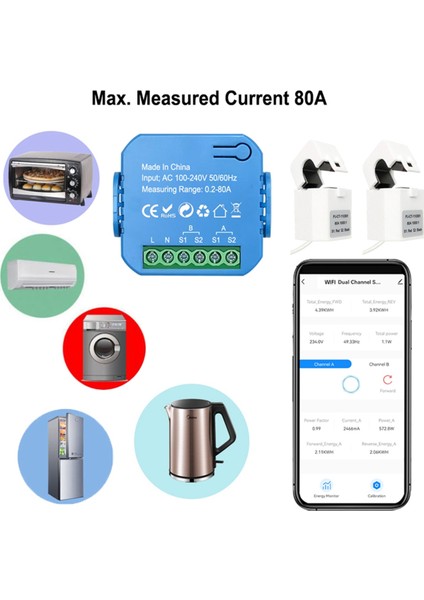 Tuya Akıllı 2 Yönlü Enerji Ölçer Çift Yönlü 1/2 Kanal Kelepçeli 2ct (Yurt Dışından) modelleri