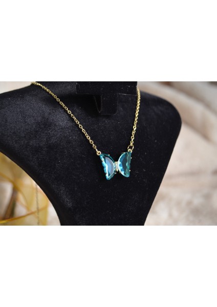 Çelik Zirkon Taş Kelebek Kolyeler modelleri