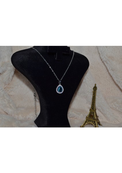 Şık Damla Figürlü Silver Çelik Kolyeler