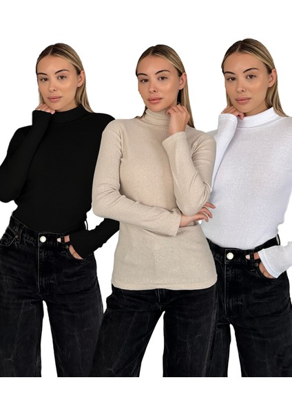 Unisex Pamuklu Balıkçı Yaka Boğazlı Kazak 3'lü Set