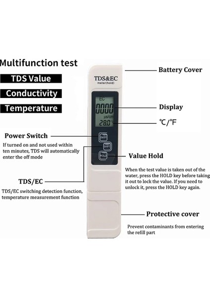 Dijital Ph Ölçer, Tds ve Ec Kalemi Su Için, Moisture Light Ph ile (Yurt Dışından) indirimleri
