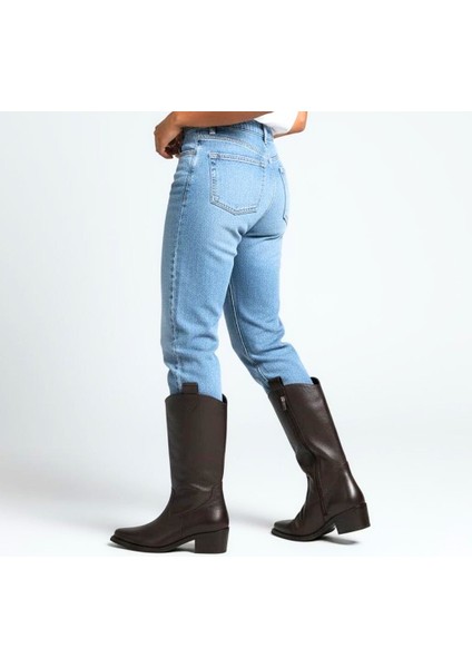 Acı Kahve Taneli Deri Içten Yarım Fermuarlı Orta Topuklu Kadın Western Bot fiyatları