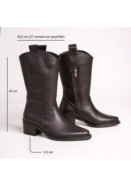 Acı Kahve Taneli Deri Içten Yarım Fermuarlı Orta Topuklu Kadın Western Bot fırsatları