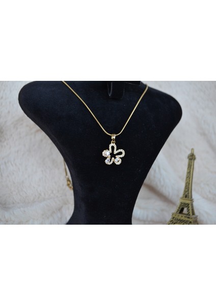 Yonca Temalı Gold Çelik Kolye modelleri