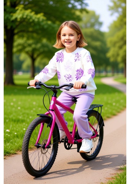 Kız Çocuk Pamuklu Örme Takım Çiçek Baskılı Sweatshirt ve Eşofman Altı Kaliteli Şık Rahat fırsatları