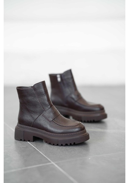 Alice Kadın Hakiki Deri Loafer Bot Kahve