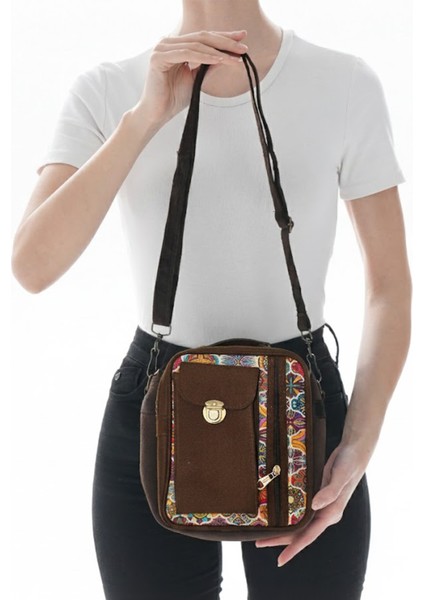 Iran Işi El Yapımı Etnik Desenli Süet Kahve Bohem Askılı Omuz Çantası