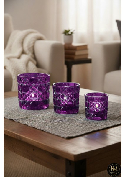 El Yapımı Kristal Mumluk Takımı 3'lü