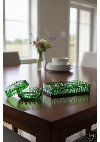 El Yapımı Kristal Baton Dekoratif Kase Sofra Dekoratif Sunum Set 2'li