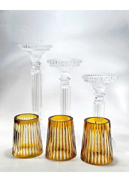 El Yapımı Kristal Dekoratif Mumluk Set 3'lü modelleri