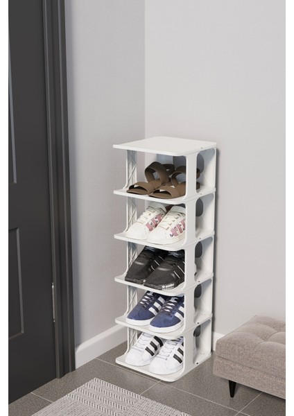 Lüx 5 Katlı Beyaz Portatif Ayakkabılık Modern Ayakkabı Standı Kolay Kurulum Dayanıklı ve Şık Tasarım