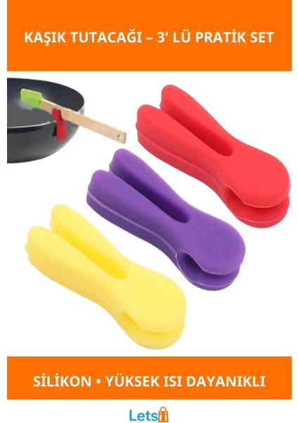 Gıda Sınıfı Silikon Kaymaz Tava Kaşık Tutacağı 3'lü Paket