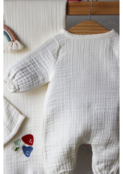 Mantar Nakış Isme Özel 6'lı Müslin Bebek Set %100 Pamuk Tulum Battaniye Şapka Puset Örtü Yastk Eldvn fırsatları