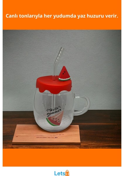 Karpuz Tasarımlı Silikon Kapaklı Cam Kupa Bardak 450 ml fiyatları