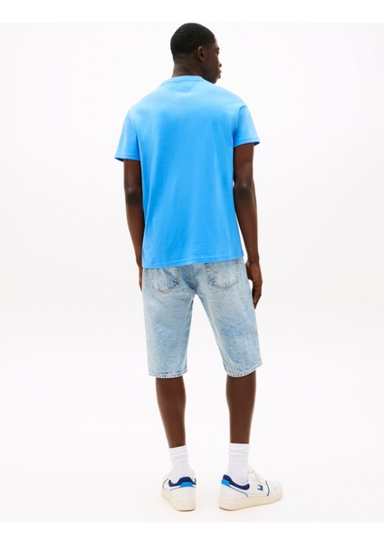 Bisiklet Yaka Baskılı Mavi Erkek T-Shirt DM0DM21539C39 Tjm Slım Stack Logo T modelleri