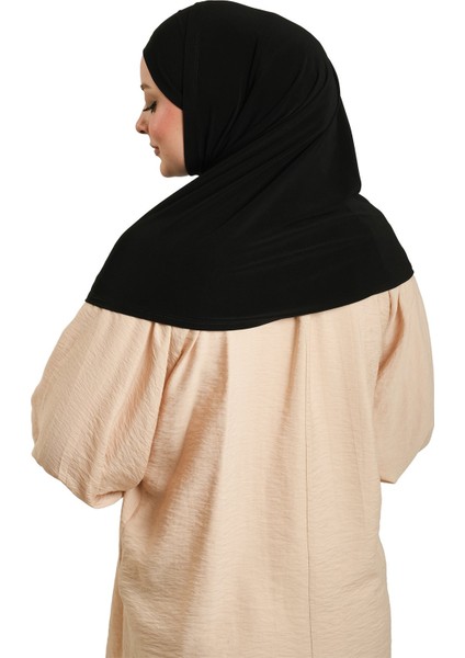 Siyah Pratik Hazır Geçmeli Boru Boneli Ikili Tesettür Eşarp Sandy Düz 2501_01 modelleri